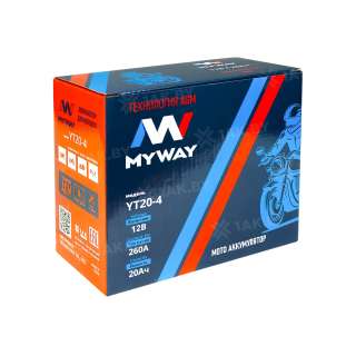 Аккумулятор для мотоцикла MYWAY (20 Ah) 260 A, 12 V Прямая, L+ YT20-4 YT20-4 (MYWAY)