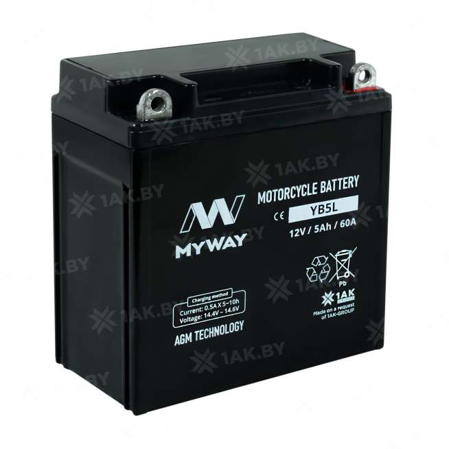 Аккумулятор для мотоцикла MYWAY (5 Ah) 60 A, 12 V Обратная, R+ YB5L-BS YB5L (MYWAY) 0
