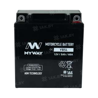 Аккумулятор для мотоцикла MYWAY (5 Ah) 60 A, 12 V Обратная, R+ YB5L-BS YB5L (MYWAY) Аккумулятор для мотоцикла MYWAY (5 Ah) 60 A, 12 V Обратная, R+ YB5L-BS YB5L (MYWAY)