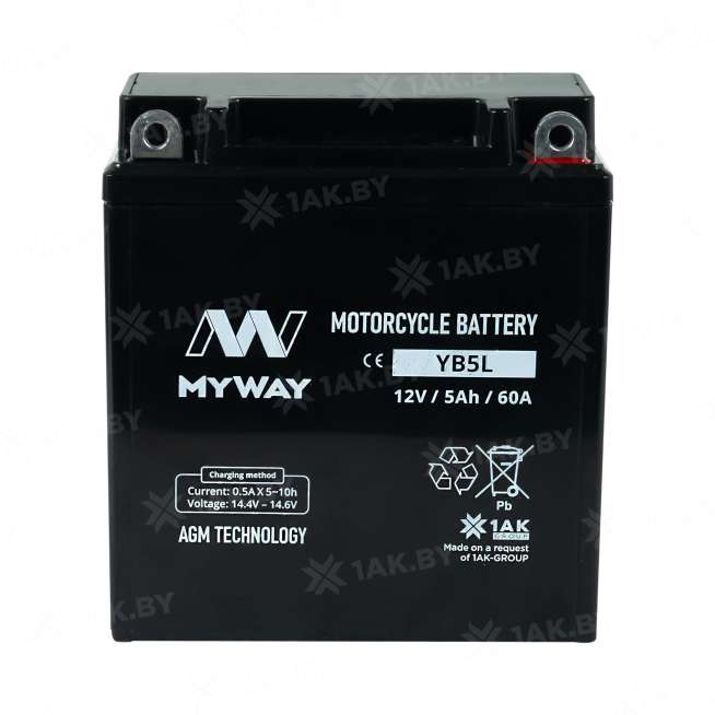 Аккумулятор для мотоцикла MYWAY (5 Ah) 60 A, 12 V Обратная, R+ YB5L-BS YB5L (MYWAY) 1