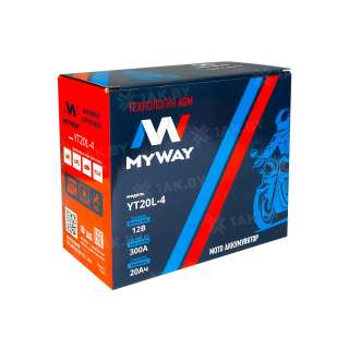 Аккумулятор для мотоцикла MYWAY (20 Ah) 300 A, 12 V Обратная, R+ YT20L-4 YT20L-4 (MYWAY)