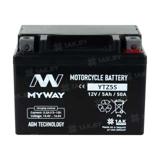 Аккумулятор для мотоцикла MYWAY (5 Ah) 50 A, 12 V Обратная, R+ YTZ5S YTZ5S (MYWAY) Аккумулятор для мотоцикла MYWAY (5 Ah) 50 A, 12 V Обратная, R+ YTZ5S YTZ5S (MYWAY)