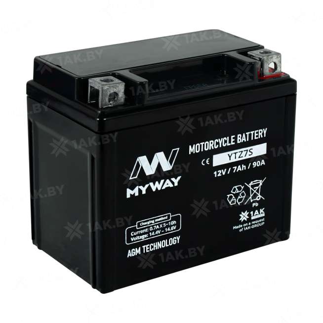 Аккумулятор для мотоцикла MYWAY (7 Ah) 90 A, 12 V Обратная, R+ YTZ7S YTZ7S (MYWAY) 0
