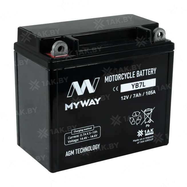 Аккумулятор для мотоцикла MYWAY (7 Ah) 105 A, 12 V Прямая, L+ YB7L-BS YB7L (MYWAY) 0