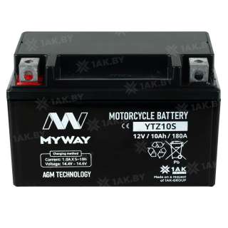 Аккумулятор для мотоцикла MYWAY (10 Ah) 180 A, 12 V Прямая, L+ YTZ10S YTZ10S (MYWAY)