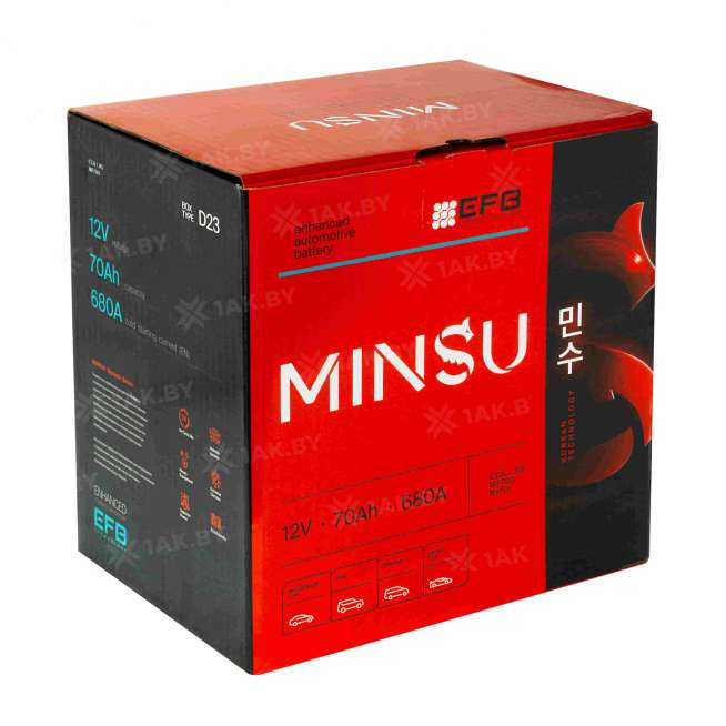 Аккумулятор MINSU (70 Ah) 680 A, 12 V Обратная, R+ D23 EFB Q85L/EFB D23L 3