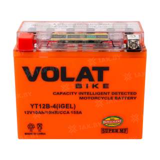 Аккумулятор для мотоцикла VOLAT (10 Ah) 155 A, 12 V Прямая, L+ YT12B-4 YT12B-4(iGEL)Volat Аккумулятор для мотоцикла VOLAT (10 Ah) 155 A, 12 V Прямая, L+ YT12B-4 YT12B-4(iGEL)Volat
