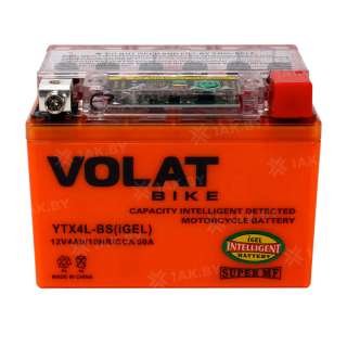 Аккумулятор для мотоцикла VOLAT (4 Ah) 50 A, 12 V Обратная, R+ YTX4L-BS YTX4L-BS(iGEL)Volat Аккумулятор для мотоцикла VOLAT (4 Ah) 50 A, 12 V Обратная, R+ YTX4L-BS YTX4L-BS(iGEL)Volat
