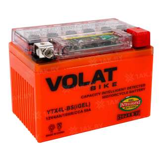 Аккумулятор для мотоцикла VOLAT (4 Ah) 50 A, 12 V Обратная, R+ YTX4L-BS YTX4L-BS(iGEL)Volat 10