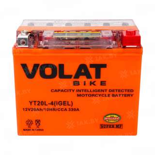 Аккумулятор для мотоцикла VOLAT (20 Ah) 330 A, 12 V Обратная, R+ YT20L-4 YT20L-4(iGEL)Volat Аккумулятор для мотоцикла VOLAT (20 Ah) 330 A, 12 V Обратная, R+ YT20L-4 YT20L-4(iGEL)Volat