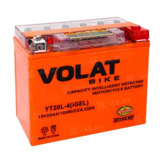 Аккумулятор для мотоцикла VOLAT (20 Ah) 330 A, 12 V Обратная, R+ YT20L-4 YT20L-4(iGEL)Volat 1