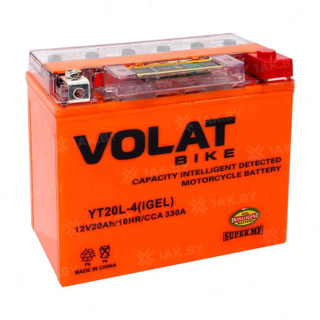 Аккумулятор для мотоцикла VOLAT (20 Ah) 330 A, 12 V Обратная, R+ YT20L-4 YT20L-4(iGEL)Volat 10