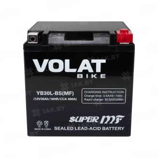 Аккумулятор для мотоцикла VOLAT (30 Ah) 400 A, 12 V Обратная, R+ YB30L-BS YB30L-BS(MF)Volat 0