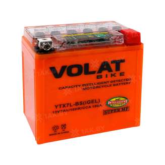 Аккумулятор для мотоцикла VOLAT (7 Ah) 100 A, 12 V Обратная, R+ YTX7L-BS YTX7L-BS(iGEL)Volat 10
