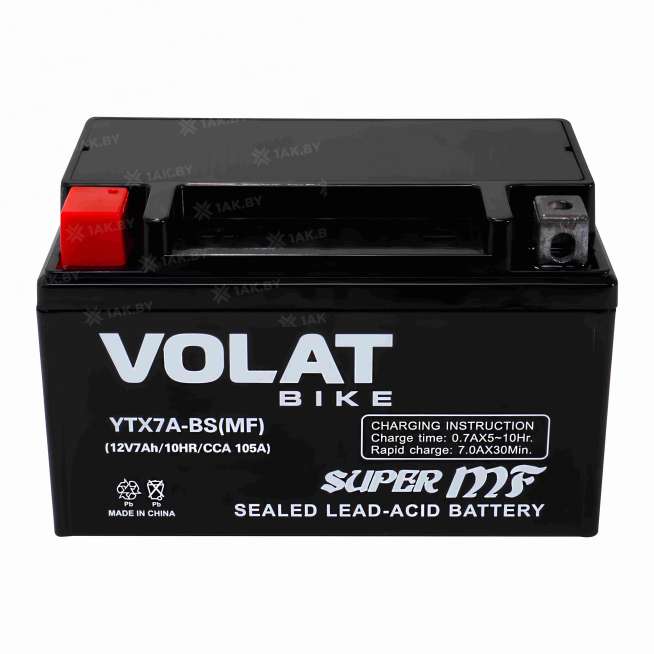 Аккумулятор для мотоцикла VOLAT (7 Ah) 105 A, 12 V Прямая, L+ YTX7A-BS YTX7A-BS(MF)Volat 4