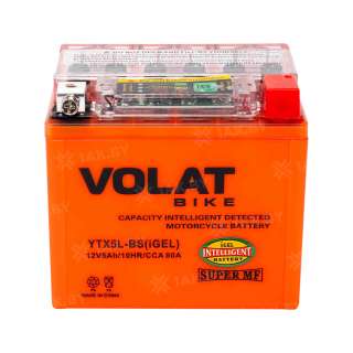 Аккумулятор для мотоцикла VOLAT (5 Ah) 80 A, 12 V Обратная, R+ YTX5L-BS YTX5L-BS(iGEL)Volat Аккумулятор для мотоцикла VOLAT (5 Ah) 80 A, 12 V Обратная, R+ YTX5L-BS YTX5L-BS(iGEL)Volat