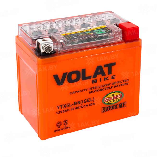 Аккумулятор для мотоцикла VOLAT (5 Ah) 80 A, 12 V Обратная, R+ YTX5L-BS YTX5L-BS(iGEL)Volat 10