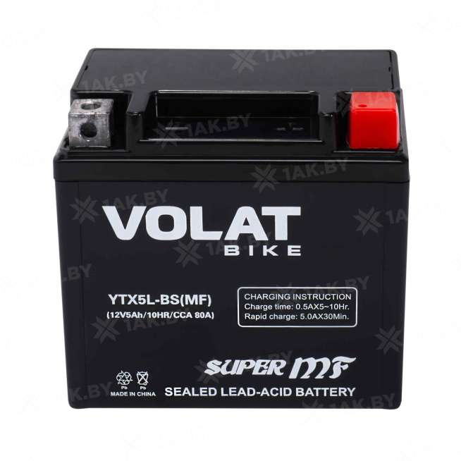 Аккумулятор для мотоцикла VOLAT (5 Ah) 80 A, 12 V Обратная, R+ YTX5L-BS YTX5L-BS(MF)Volat 9