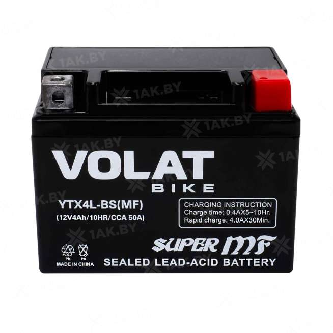 Аккумулятор для мотоцикла VOLAT (4 Ah) 50 A, 12 V Обратная, R+ YTX4L-BS YTX4L-BS(MF)Volat 10