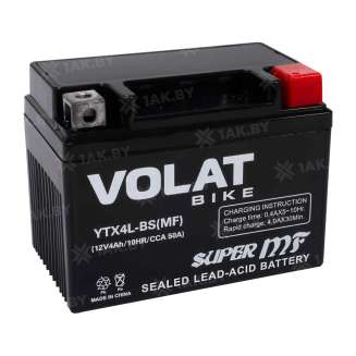 Аккумулятор для мотоцикла VOLAT (4 Ah) 50 A, 12 V Обратная, R+ YTX4L-BS YTX4L-BS(MF)Volat 1