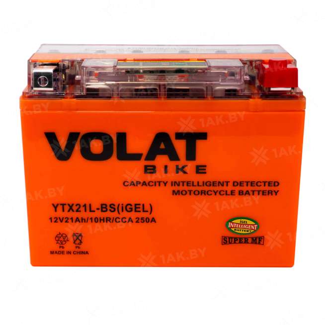Аккумулятор для мотоцикла VOLAT (21 Ah) 250 A, 12 V Обратная, R+ YTX21L-BS YTX21L-BS(iGEL)Volat 9