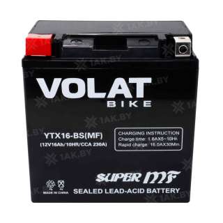 Аккумулятор для мотоцикла VOLAT (16 Ah) 230 A, 12 V Прямая, L+ YTX16-BS YTX16-BS(MF)Volat Аккумулятор для мотоцикла VOLAT (16 Ah) 230 A, 12 V Прямая, L+ YTX16-BS YTX16-BS(MF)Volat
