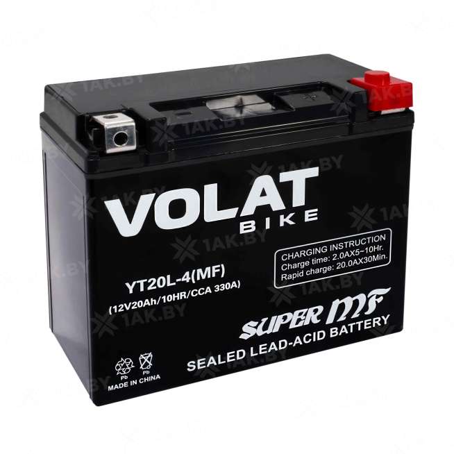 Аккумулятор для мотоцикла VOLAT (20 Ah) 330 A, 12 V Обратная, R+ YT20L-4 YT20L-4(MF)Volat 10