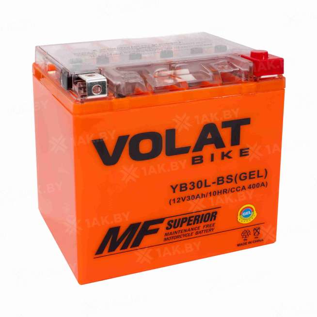 Аккумулятор для мотоцикла VOLAT (30 Ah) 400 A, 12 V Обратная, R+ YB30L-BS YB30L-BS(GEL)Volat 10