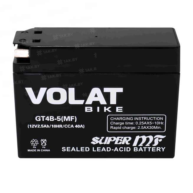 Аккумулятор для мотоцикла VOLAT (2.5 Ah) 40 A, 12 V Обратная, R+ GT4B-5 GT4B-5(MF)Volat 10