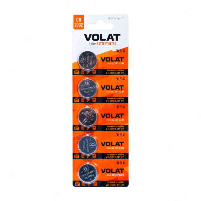 Литиевые батареи VOLAT CR2032-5BL, 3V (блистер 5 шт.) 0
