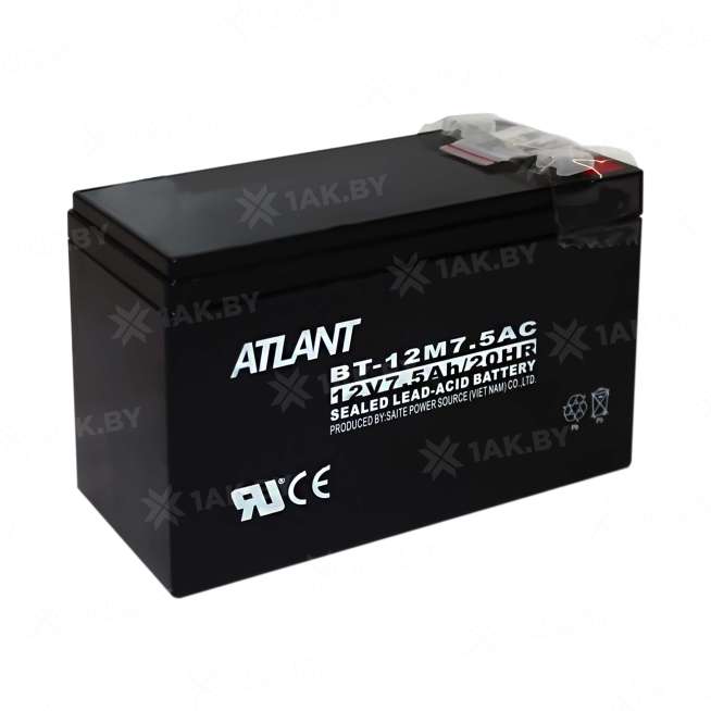 Аккумулятор ATLANT для ИБП, детского электромобиля, эхолота (7.5 Ah,12 V) AGM 151х65х94/100 2.28 кг 0