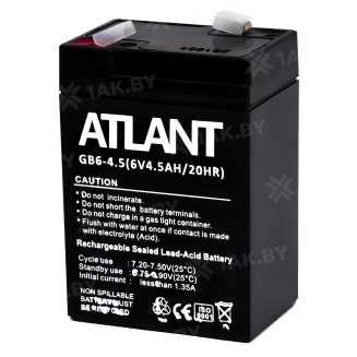 Аккумулятор ATLANT для ИБП, детского электромобиля, эхолота (4.5 Ah,6 V) AGM 70x47x106 0.76 кг 1