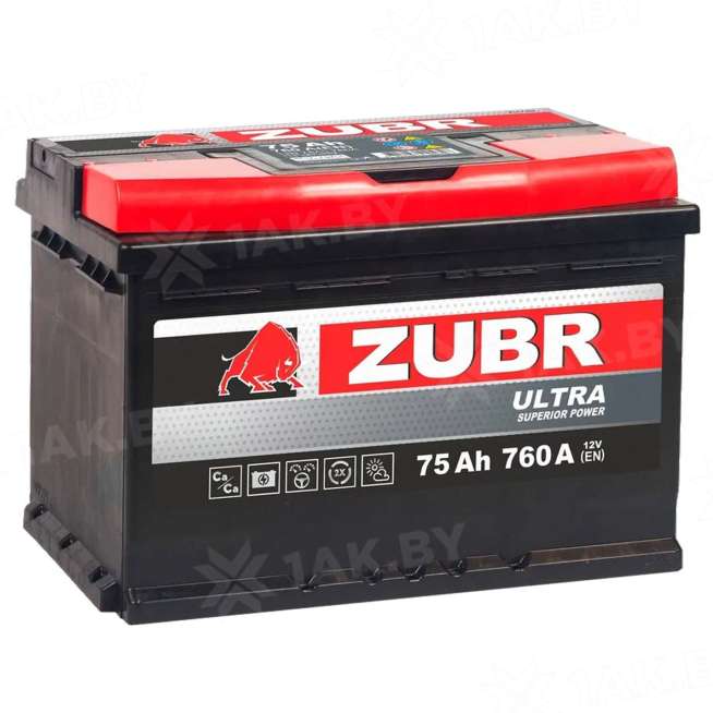 Аккумулятор Zubr Ultra 75 Ah, 760 A, 12 V, Обратная полярность, R+, L3, ZU750S 0