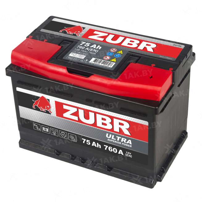 Аккумулятор Zubr Ultra 75 Ah, 760 A, 12 V, Обратная полярность, R+, L3, ZU750S 1