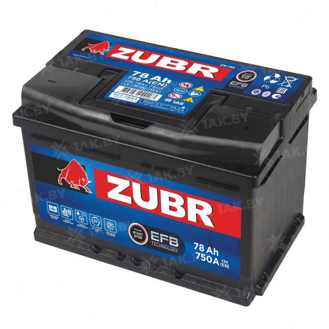 Аккумулятор ZUBR EFB (78 Ah) 750 A, 12 V Обратная, R+ L3 ZUE780F 0