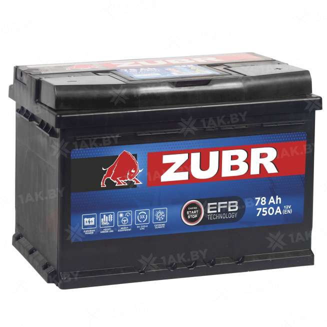 Аккумулятор ZUBR EFB (78 Ah) 750 A, 12 V Обратная, R+ L3 ZUE780F 1