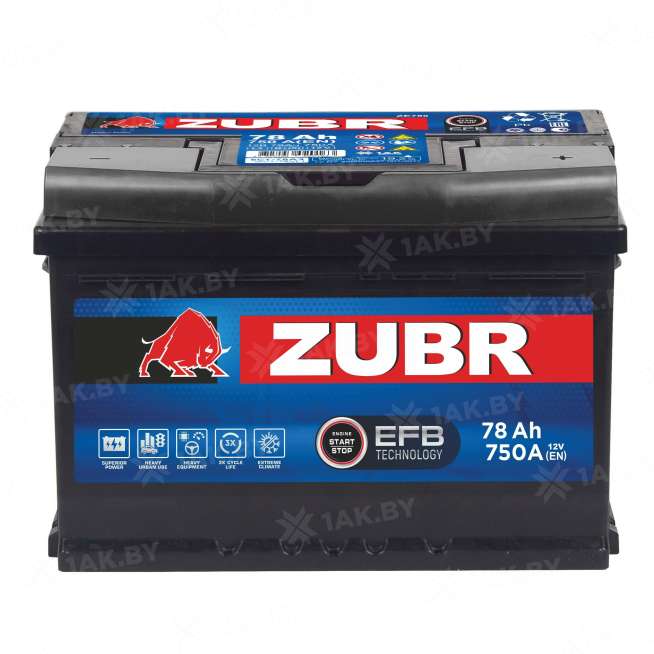 Аккумулятор ZUBR EFB (78 Ah) 750 A, 12 V Обратная, R+ L3 ZUE780F 2