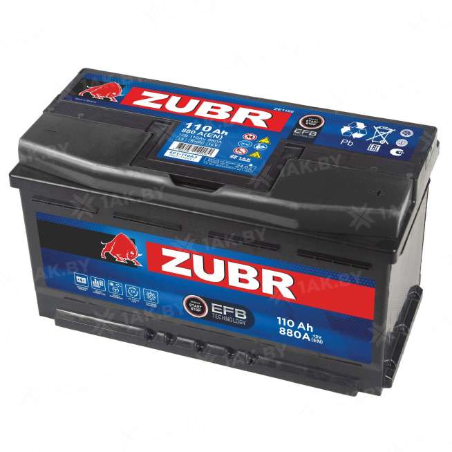 Аккумулятор ZUBR EFB (110 Ah) 880 A, 12 V Обратная, R+ L5 ZUE1100F 1