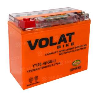 Аккумулятор для мотоцикла VOLAT (20 Ah) 270 A, 12 V Прямая, L+ YT20-4 YT20-4(iGEL)Volat Аккумулятор для мотоцикла VOLAT (20 Ah) 270 A, 12 V Прямая, L+ YT20-4 YT20-4(iGEL)Volat