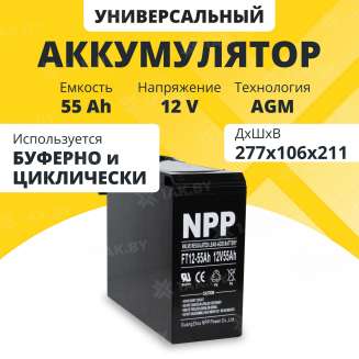 Аккумулятор NPP для ИБП, детского электромобиля, эхолота FT (55 Ah,12 V) AGM 277x106x221 17.3 кг, Китай 0