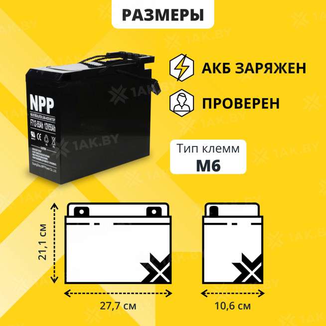 Аккумулятор NPP для ИБП, детского электромобиля, эхолота FT (55 Ah,12 V) AGM 277x106x221 17.3 кг, Китай 3