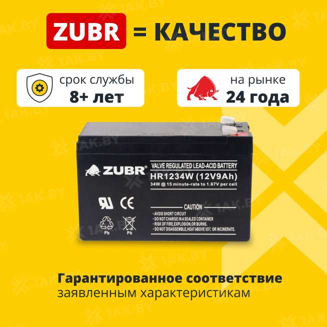 Аккумуляторная батарея ZUBR HR1234W 12V9Ah, Китай 1