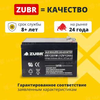 Аккумулятор ZUBR для ИБП, детского электромобиля, эхолота (12 Ah,12 V) AGM 151x98x94 4 кг 1