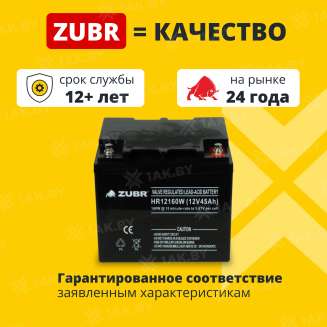 Аккумулятор ZUBR для ИБП, детского электромобиля, эхолота (45 Ah,12 V) AGM 197x165x170 14.3 кг 1
