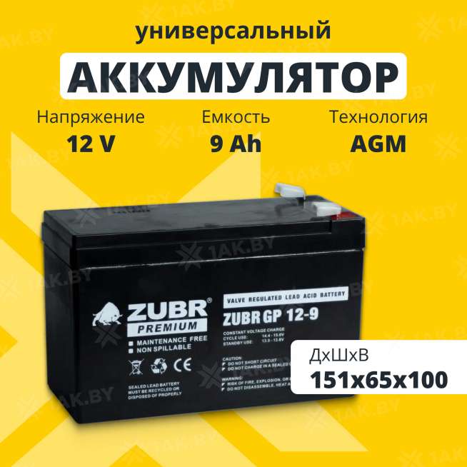 Аккумуляторная батарея ZUBR GP 12V 9Ah, Китай 0
