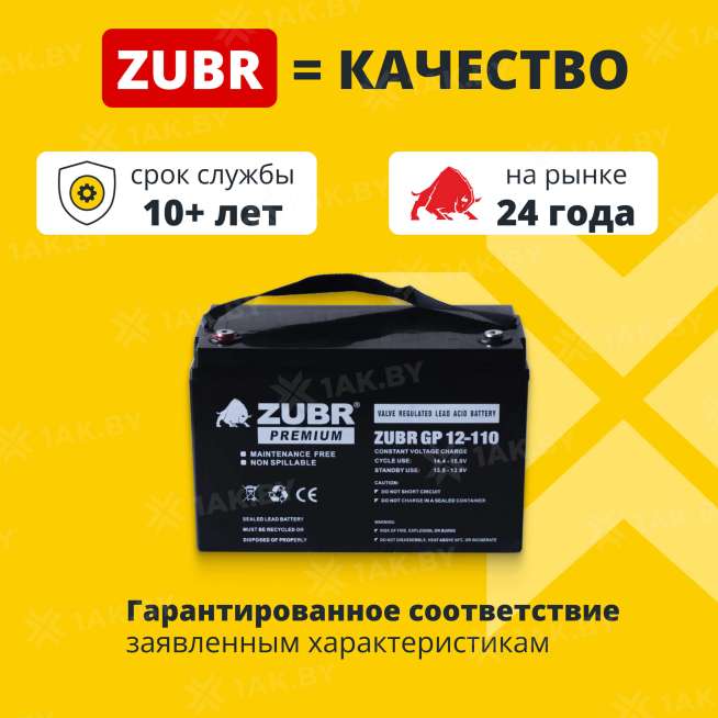 Аккумулятор ZUBR для ИБП, детского электромобиля, эхолота (110 Ah,12 V) AGM 330x171x216/219 31 кг 1