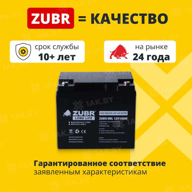Аккумулятор ZUBR для ИБП, детского электромобиля, эхолота (45 Ah,12 V) AGM 198x166x169 14.5 кг 1