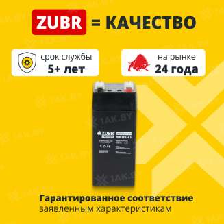 Аккумулятор ZUBR для ИБП, детского электромобиля, эхолота (4.5 Ah,4 V) AGM 47х47х102/107 0.54 кг 1