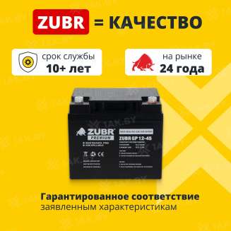 Аккумулятор ZUBR для ИБП, детского электромобиля, эхолота (45 Ah,12 V) AGM 197x165x172 15 кг 3