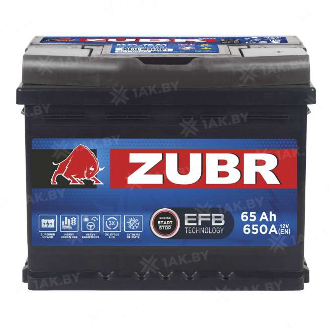 Аккумулятор ZUBR (65 Ah) 650 A, 12 V Обратная, R+ L2 ZUE650F 0